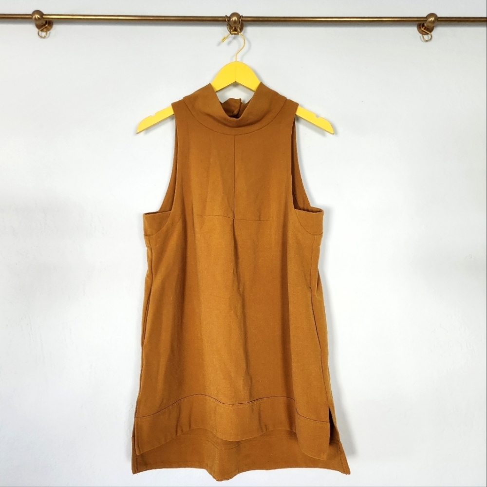 Free People Goldie Tunic Dress  70's Retro Mock Neck Mini Dress size S